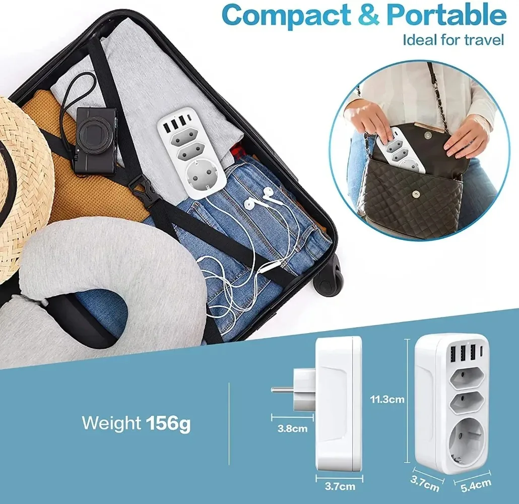 EU Socket Extender Adapter Power Strip USB Charger Type-C Extension For Home Office Kitchen