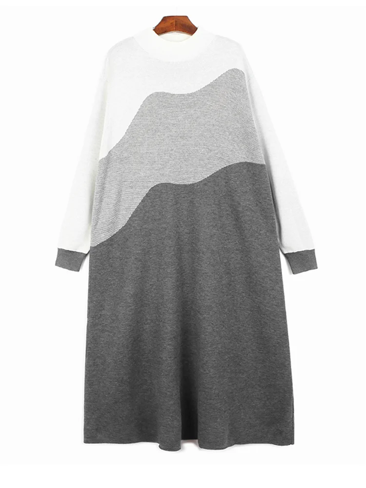 

Женское длинное трикотажное платье с круглым вырезом и длинным рукавом