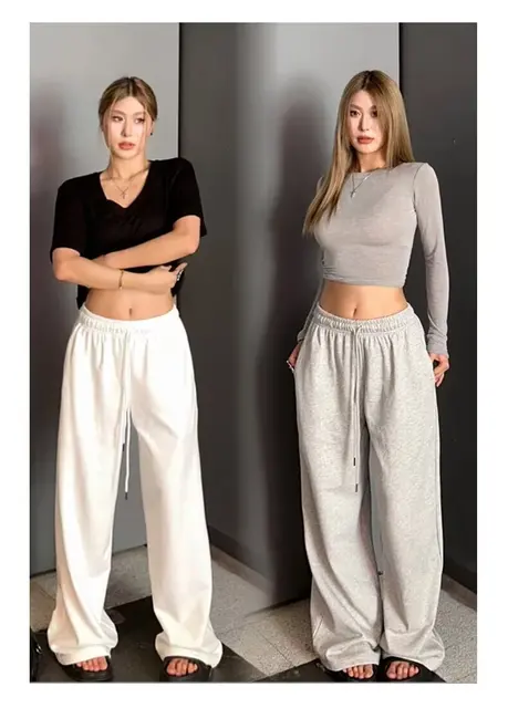 Y2K Wide Leg Pants Women Casual Sports Sweatpants Oversized Jogging Wide Leg White Pants Jogger Hip Hop Sports Pants 3