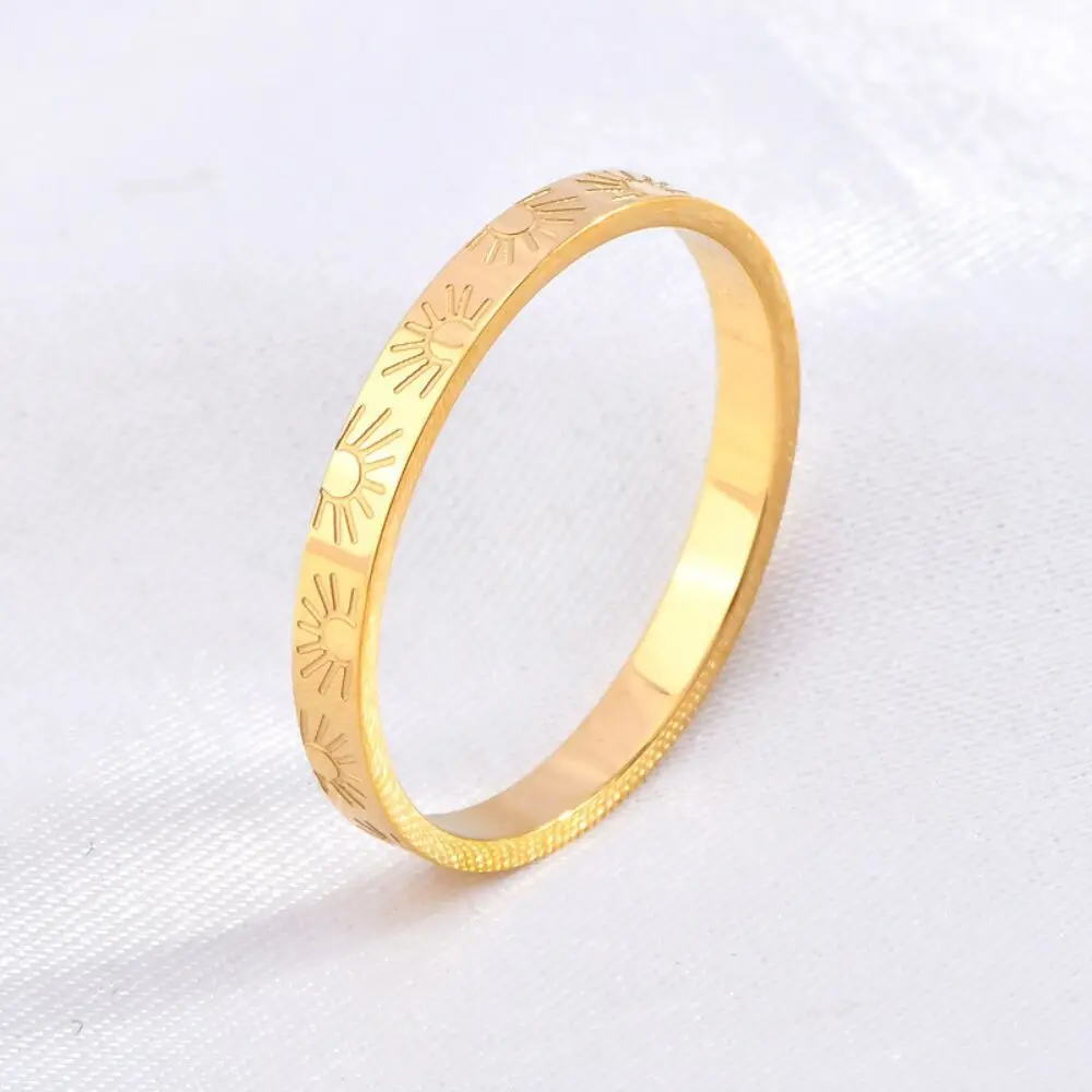 Gold Color Sunflower Thin Stainless Steel Women'S Rings Promise Finger Female Rings Wedding Party Jewelry Gifts New Trend