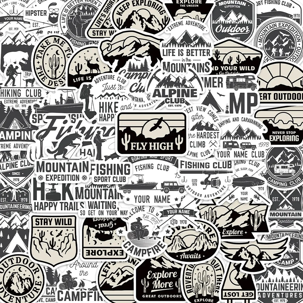 

56PCS Black White Cartoon Outdoors Graffiti Stickers DIY Bike Travel Luggage Guitar Laptop Cool Decal Waterproof Sticker