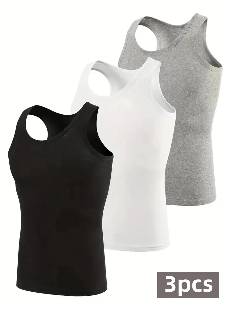 3pcs Men Casual Sleeveless T-shirt Cotton MEN'S Sports Fitness Vest European Edition