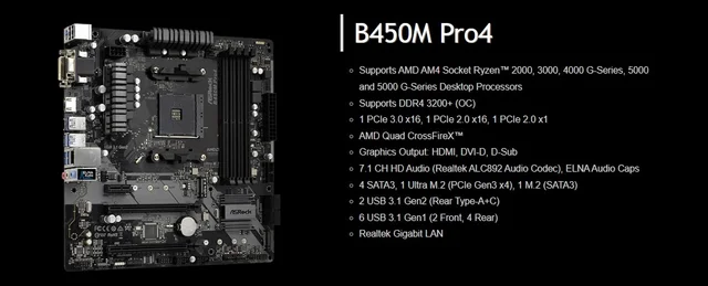 ASRock B450M PRO4 Motherboard AMD B450M DDR4 Memory AM4 Mainboard 