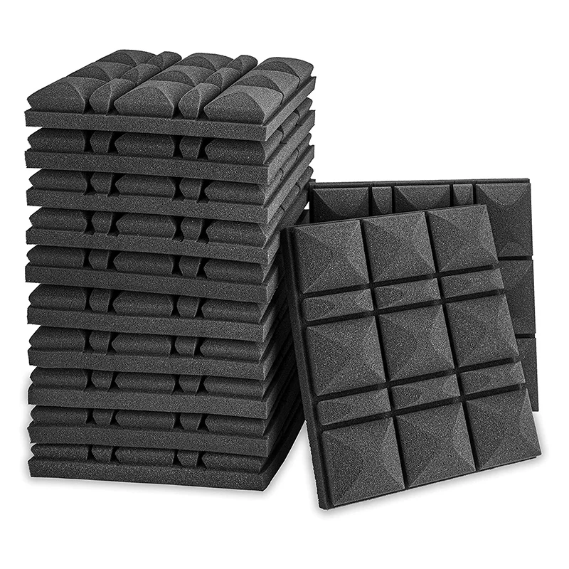 

12 Pcs Acoustic Panels,Acoustic Foam Panels,Studio Wedge Tiles,Sound-Absorbing Pyramid 3 Square Block Design,5X30X30 Cm