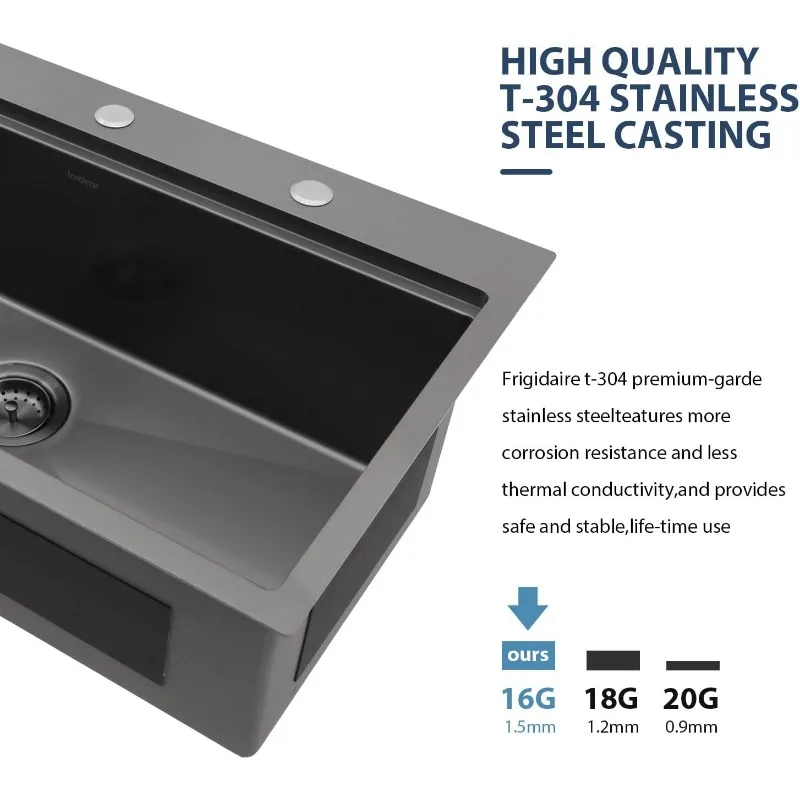 33 Inch Black Drop In Kitchen Sink   Worktation Kitchen Sinks Handmade Deep Basin With Cutting Board, 33"x19"x10" 3