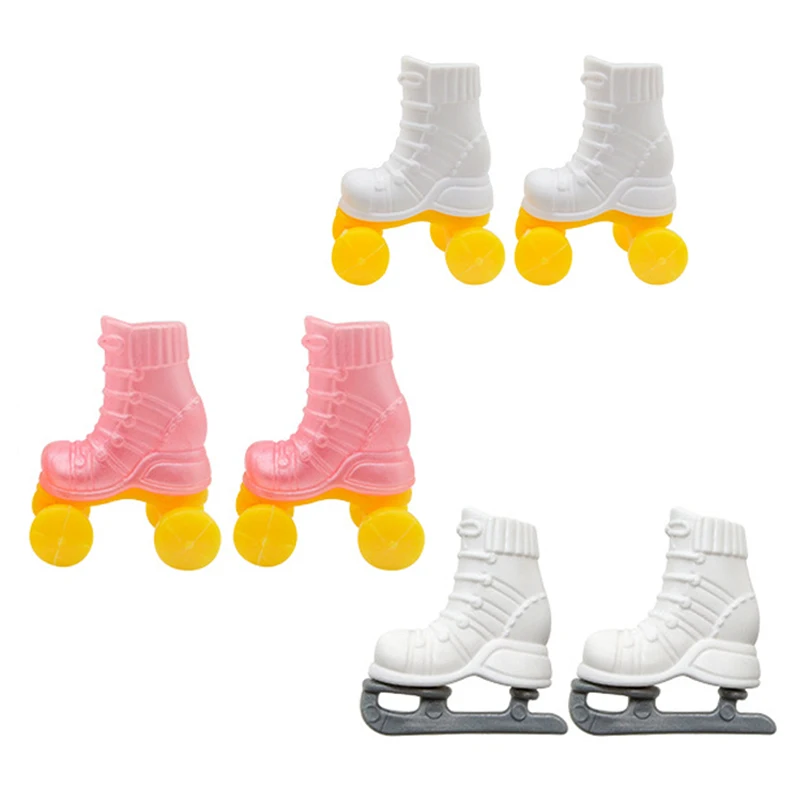 1Pair Mini Roller Skate For 30cm Doll 1:6 Dollhouse Miniature Flat Skate Shoes Kid Pretend Play Toy Doll Accessory Кукольный Дом