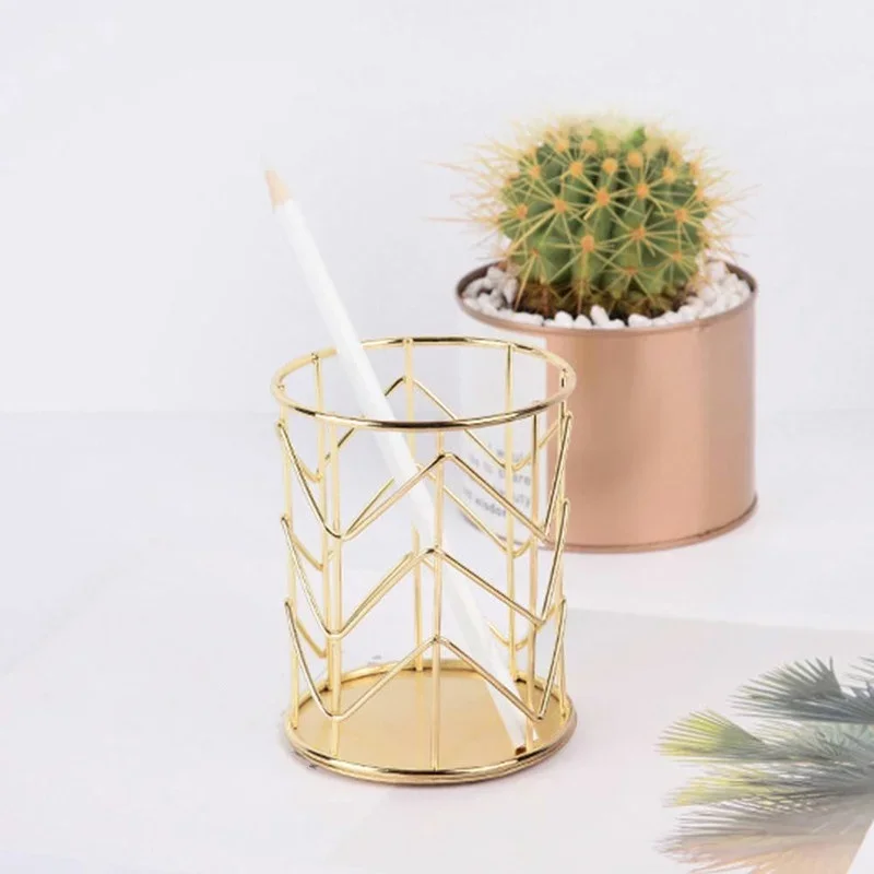 

Simple Gold Round Pencil Case Pen Holder Office Metal Baskets Storage School Desk Accessories Multi-functional Desktop Storage