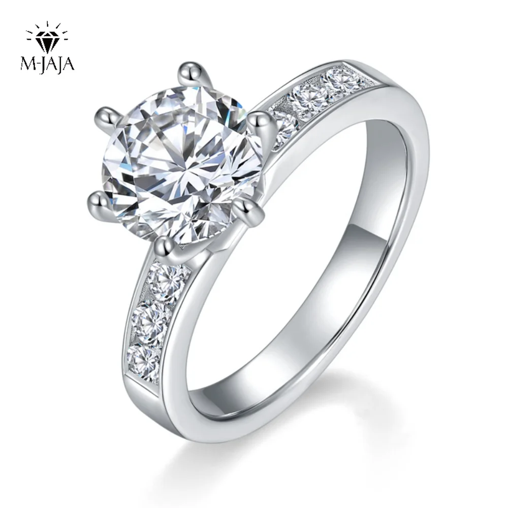 

Engagement Ring 925 Sterling Silver 18K White Gold Plated 2ct Lab Diamond Moissanite Rings Round Cut D Color VVS1 Fine Jewelry