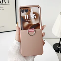 Matte Skin-friendly Phone Case with Ring and Camera Protection for Motorola Razr+ 2025 (Rose Gold)