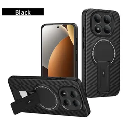 Carbon Fiber Magnetic Ring Stand Holder Case - Invisible Design Cover for Redmi note 15 Pro 5G (Black)