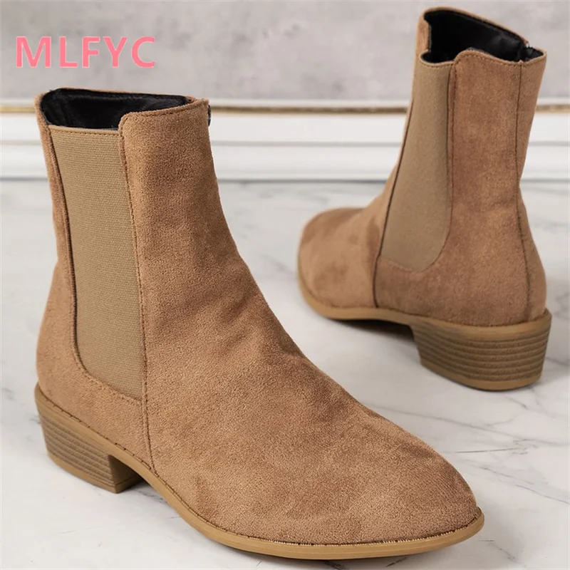 Autumn Winter Low Tube Square Heel Side Zipper Solid Color Wear-resistant Fashion Boots for Women's Simple Casual Boots