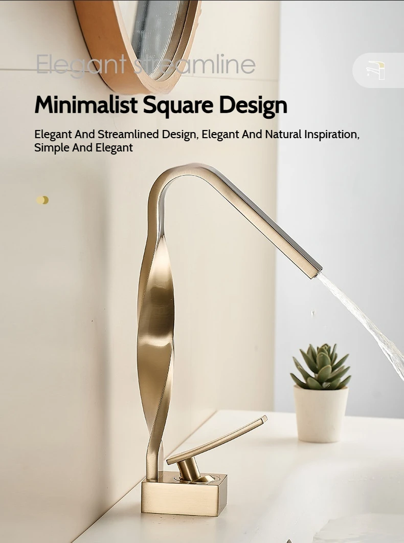 Waterfall Brass Single Hole Mixer Tap Creative Shape Basin Sink Faucet