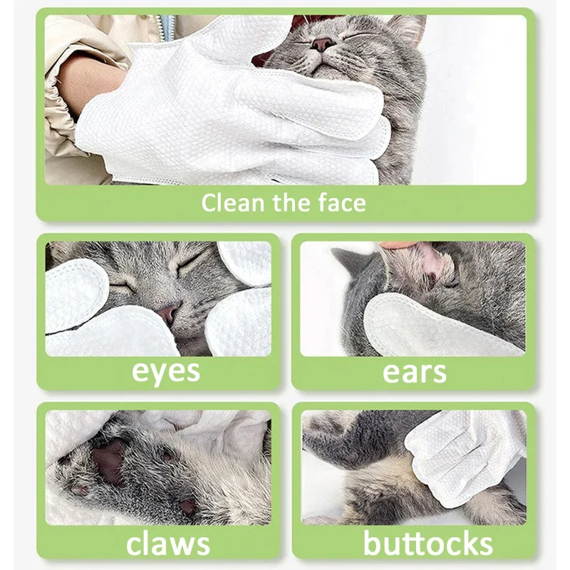 2 bolsas/12 Uds. Guantes de limpieza sin lavado para mascotas, baño para gatos y perros, desodorización, limpieza en seco, toallitas húmedas para cachorros y gatitos 6