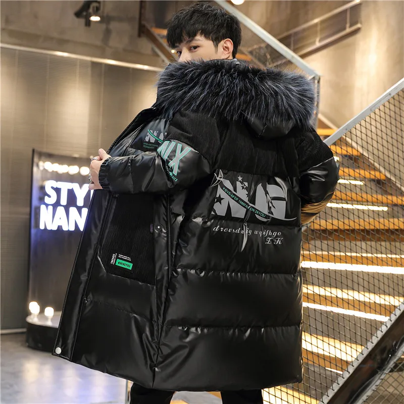 Casual Winter Men's Mid-Length Hooded Cotton-Padded Jackets Outwear Warm Windbreaker Removable Fur Collar Long Down Coats Parkas