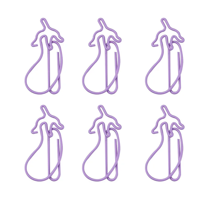 50Pcs Purple Eggplant Paper Clip Cute Cartoon Bookmark Paperclips School Office Binding Supplies