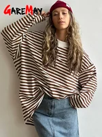 Women's Striped T-shirt 95% Cotton Oversized Black and White Casual Basic Long Sleeve Top Vintage  Casual T-shirts for Women 4
