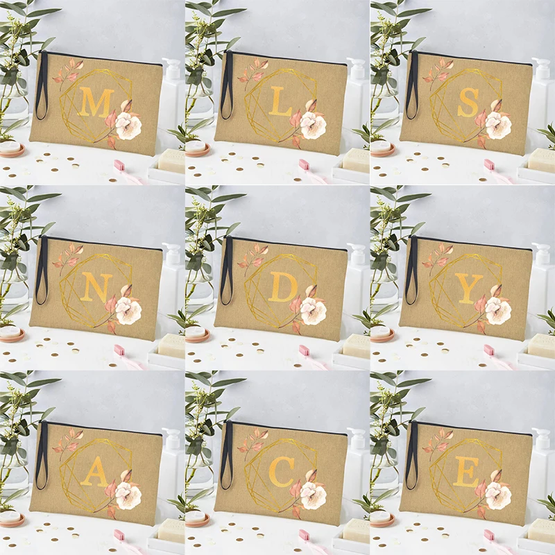 

Team Bride Gift Makeup Bag Initial Letter A-Z Bachelorette Party Gift Travel Organizer Bags Toiletry Pouch Gift for Teacher