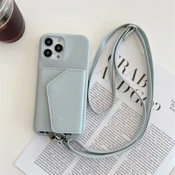 Sleek Crossbody Wallet Phone Case with Card Holder and Adjustable Lanyard - PU Leather Cover - iPhone 12 Pro Max (Light Blue)