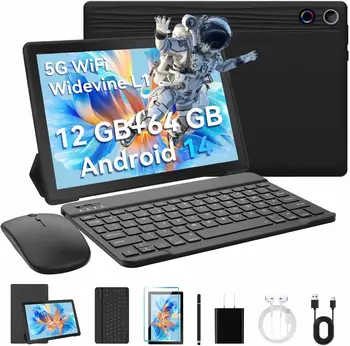 URAO A10L Tablet Android 14 da 10,1 pollici 12 GB RAM 64 GB ROM Octa-Core 5G WiFi con tastiera Mouse Touch Pen Custodia per cuffie Kit tablet 1