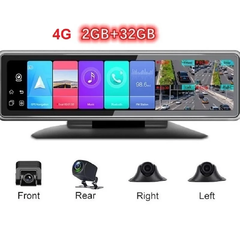 T88 Dashboard Wifi Android 4 Canali 4G Car 360 Gradi Specchietto Retrovisore 12 "Dash Cam Camera Con Registratori Video Gps Cmsv Hd 720P