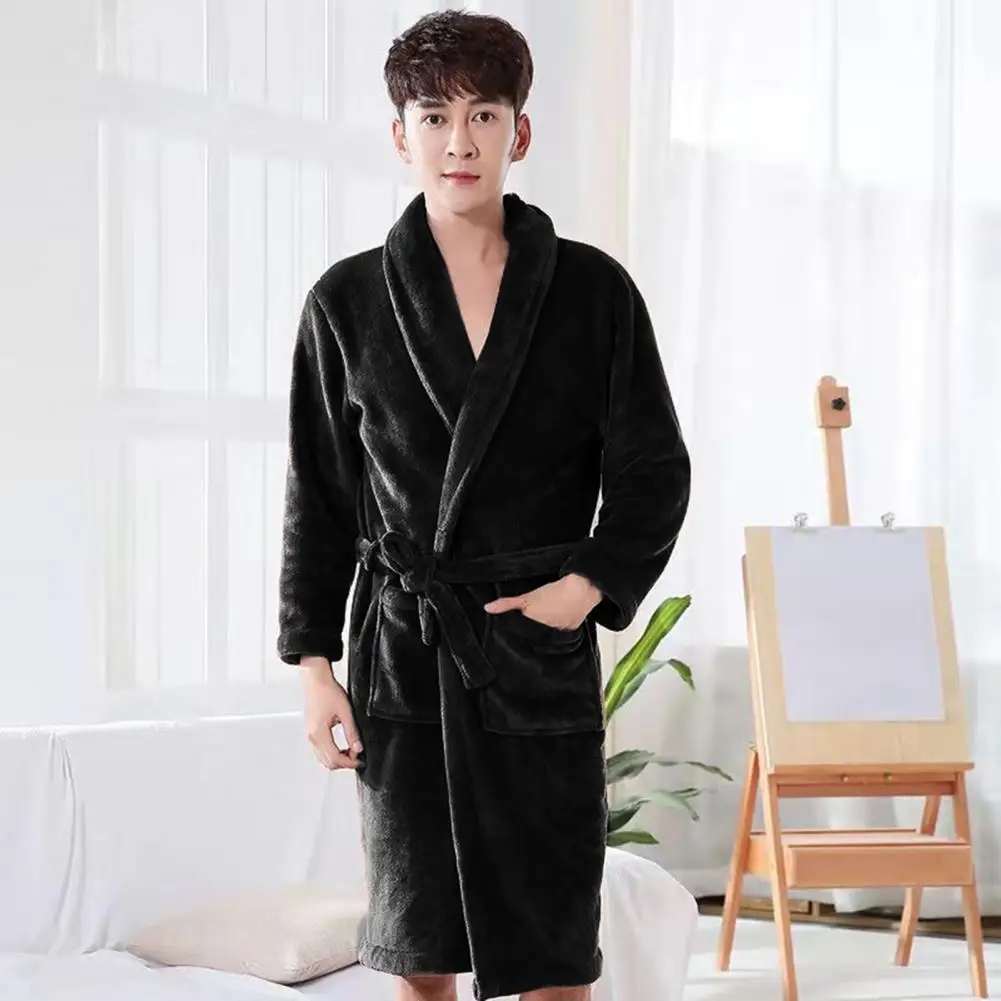 Adjustable Belt Bathrobe Cozy Unisex Winter Bathrobes with Water Absorbent Fabric Long Sleeves Pockets for Lounging Style Soft