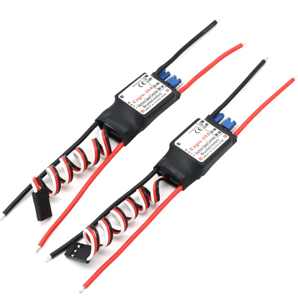 Vue latérale du contrôleur de vitesse ESC brossé Eagle 20A/30A avec BEC 5V pour avion RC.