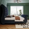 Queen Size Bed Frame, Velvet Upholstered Platform Sleigh Bed with Scroll Headboard & Footboard, Button Tufted 5