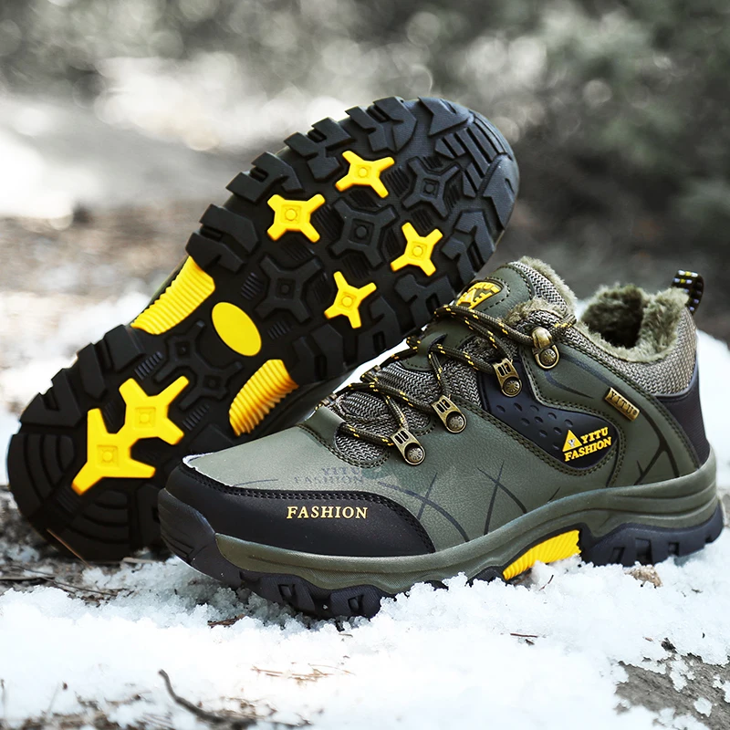 

Winter Casual Fishing Waterproof Shoes Mens Boots Camping Climbing Plus Size Anti-Slip Rubber Wear-Resistant Hiking Shoes