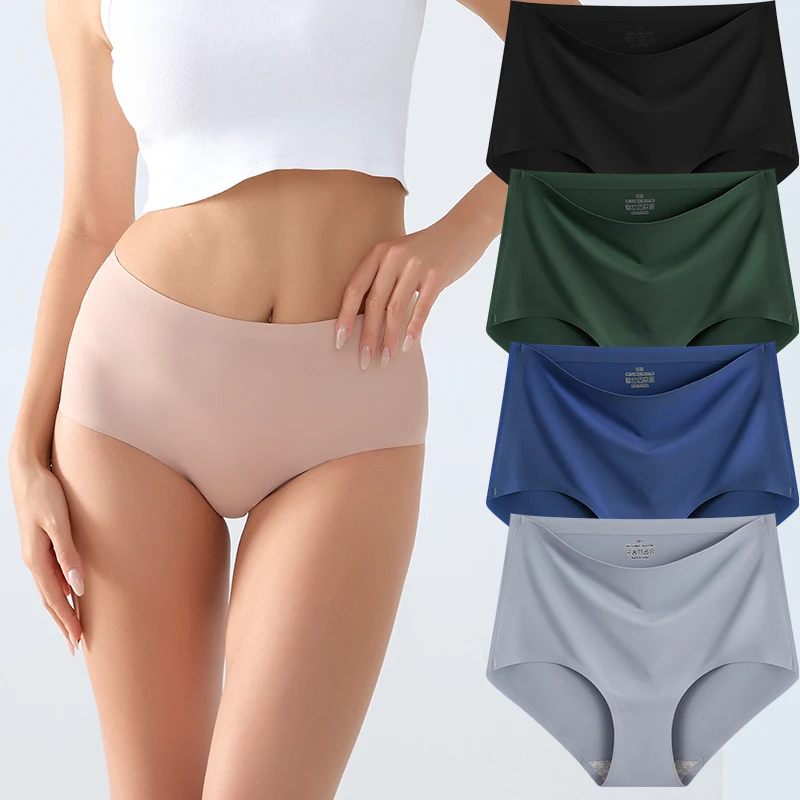 4Pcs/Set Women's Panties Seamless Underwear Invisibles Briefs High Waist Full Coverage Breathable Moisture Wicking Underpants