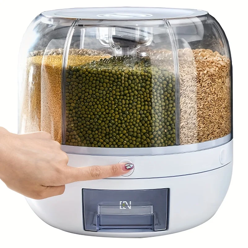 

1pc Cereal Dispenser, 6 Grid Rice & Grain Storage Container, 360° Rotating Dry Food Dispenser, Grain Food Storage Box