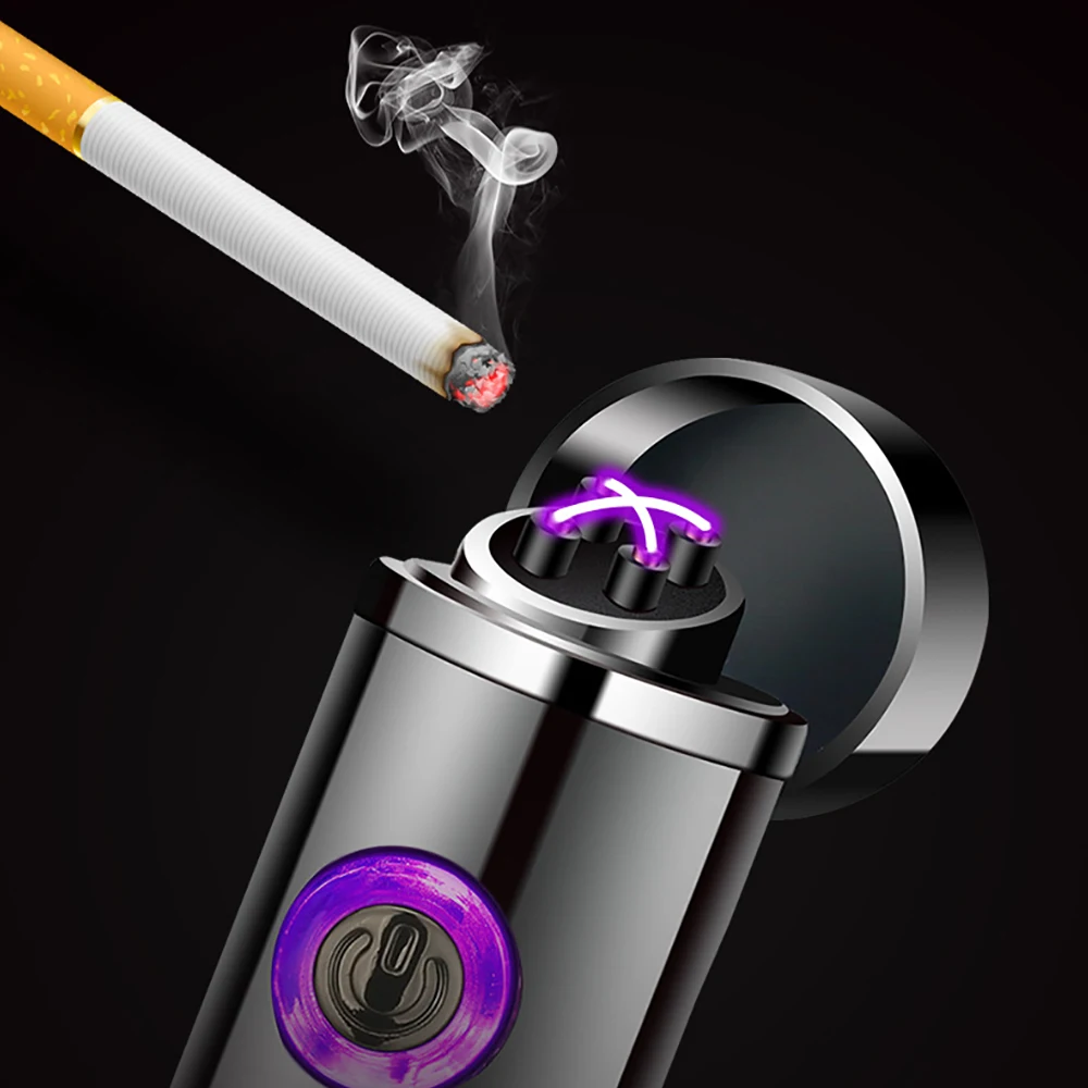 Ultra-thin Slender Lightning Electric Lighters Smoking Windproof Dual Arc Plasma Rechargeable USB Touch Lighter Smoke Accesoires