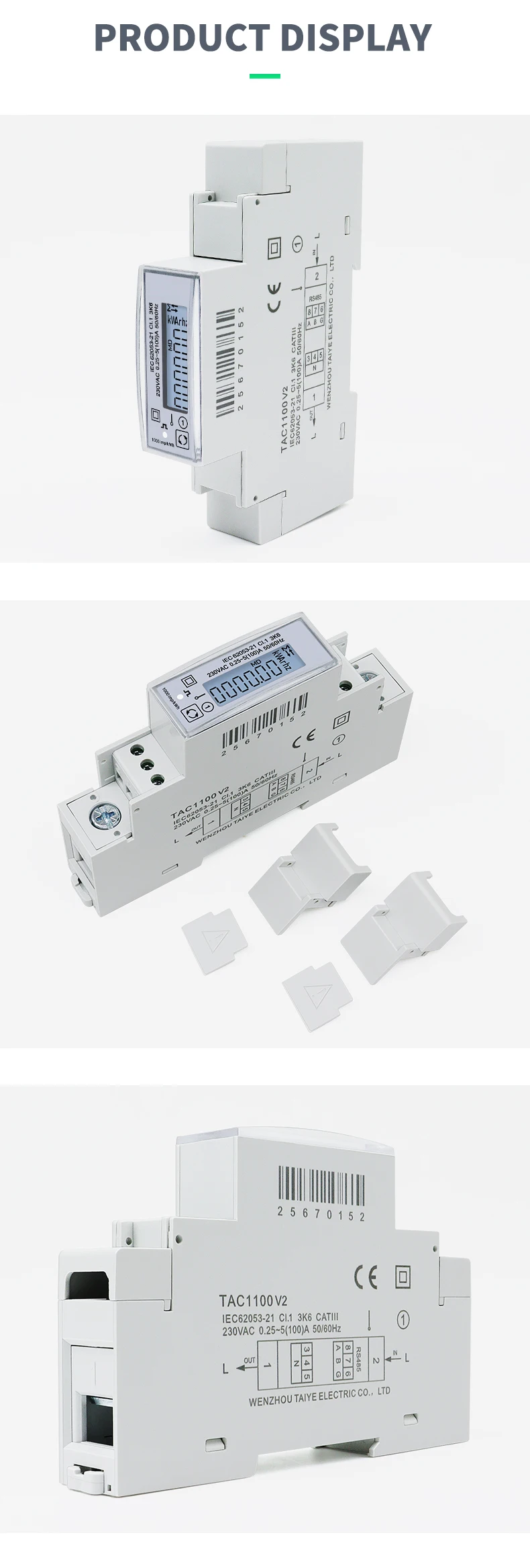 DIN-Schienen-Energieverbrauch Multifunktions-Wattstundenzähler 100 A RS485 MODBUS RTU 230 V SDM120 V A PF Hz – Detail 6