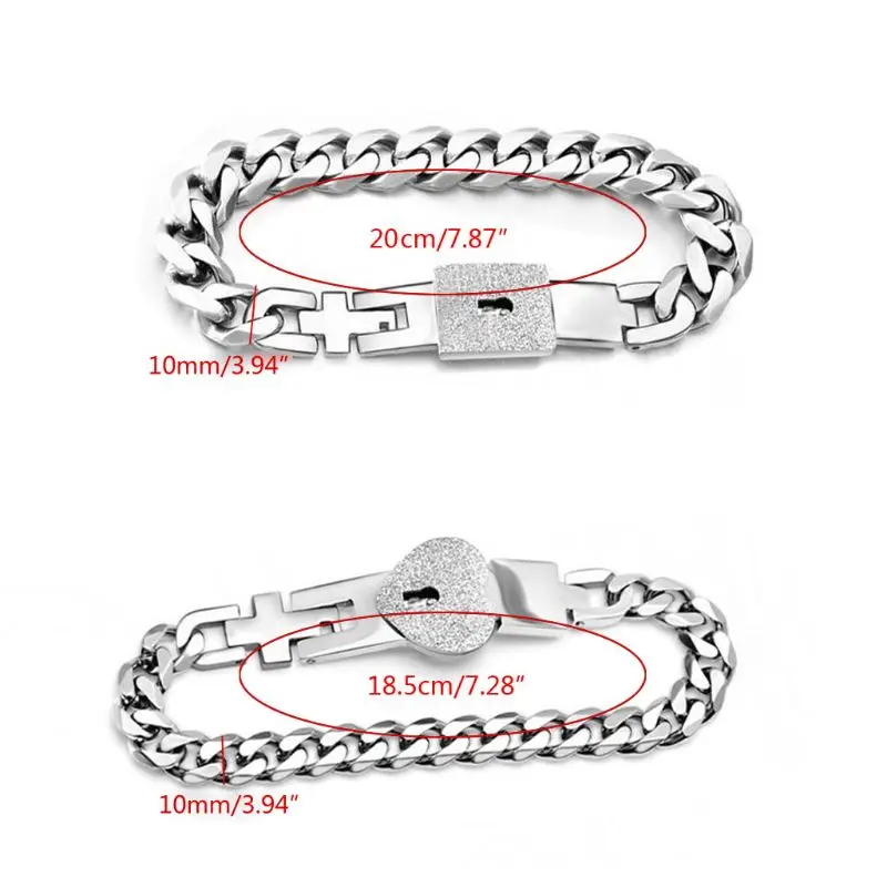 Stainless Steel Bracelet Romantic Couple Bracelets 2x/Set Stainless Steel Lover Heart Lock for Key Bracelet Attract Charms for Boyfriend Girlfriend