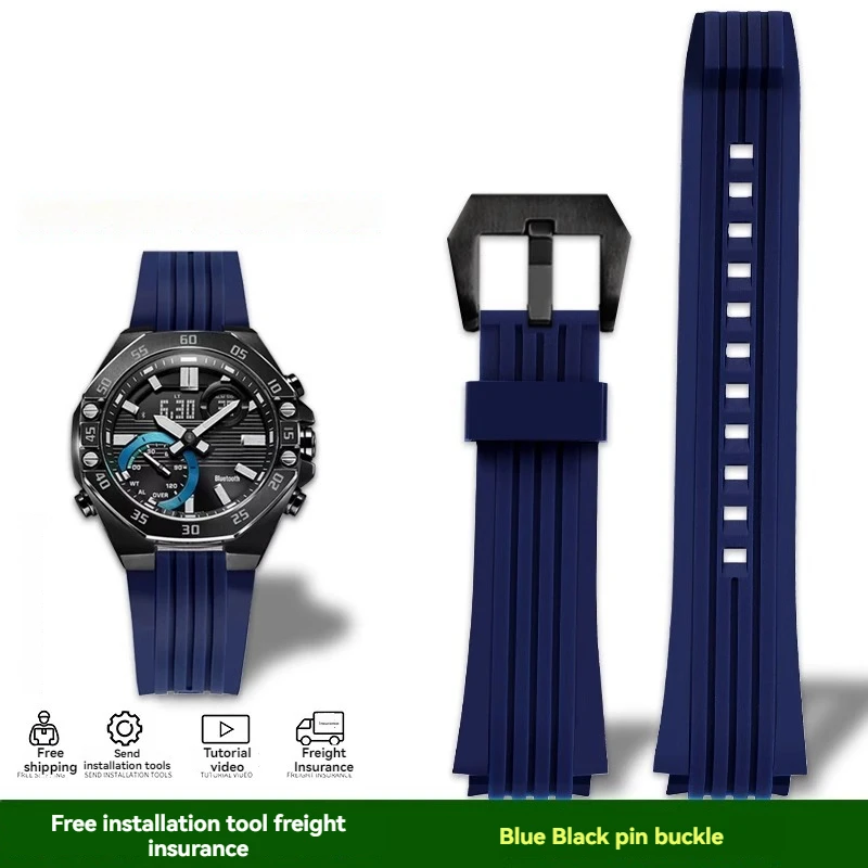 thumbnail image 1 of Correa de silicona para reloj Casio Edifice Series ECB-10YP ECB-10YPB ECB-10YP-1A ECB-950, resistente al agua, color azul marino, 20 mm, 1 of 5