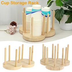 Disposable Cup Storage Holder Rack Bamboo Cups Shelf Water Tea Cups Wood Dispenser with Longer Stick Organizer Cup Storage Rack