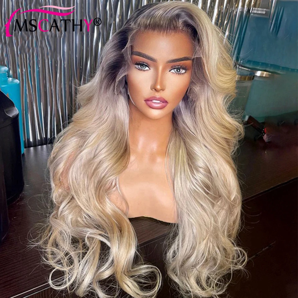 Ash Grey Blonde Lace Front Wigs Body Wave Brazilian Virgin Human Hair Wigs For Women 13x4 Ombre HD Transparent Lace Frontal Wig