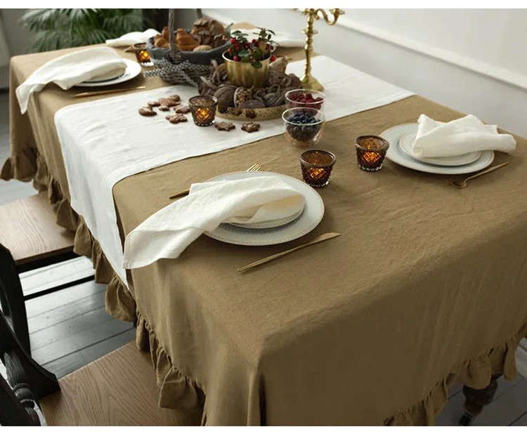 

Pure Linen Ruffle Tablecloth, Table Cloth, Rectangular, Table Cover, Manteles De Mesa, Wedding Coffee Table, Dining Cover Cloths