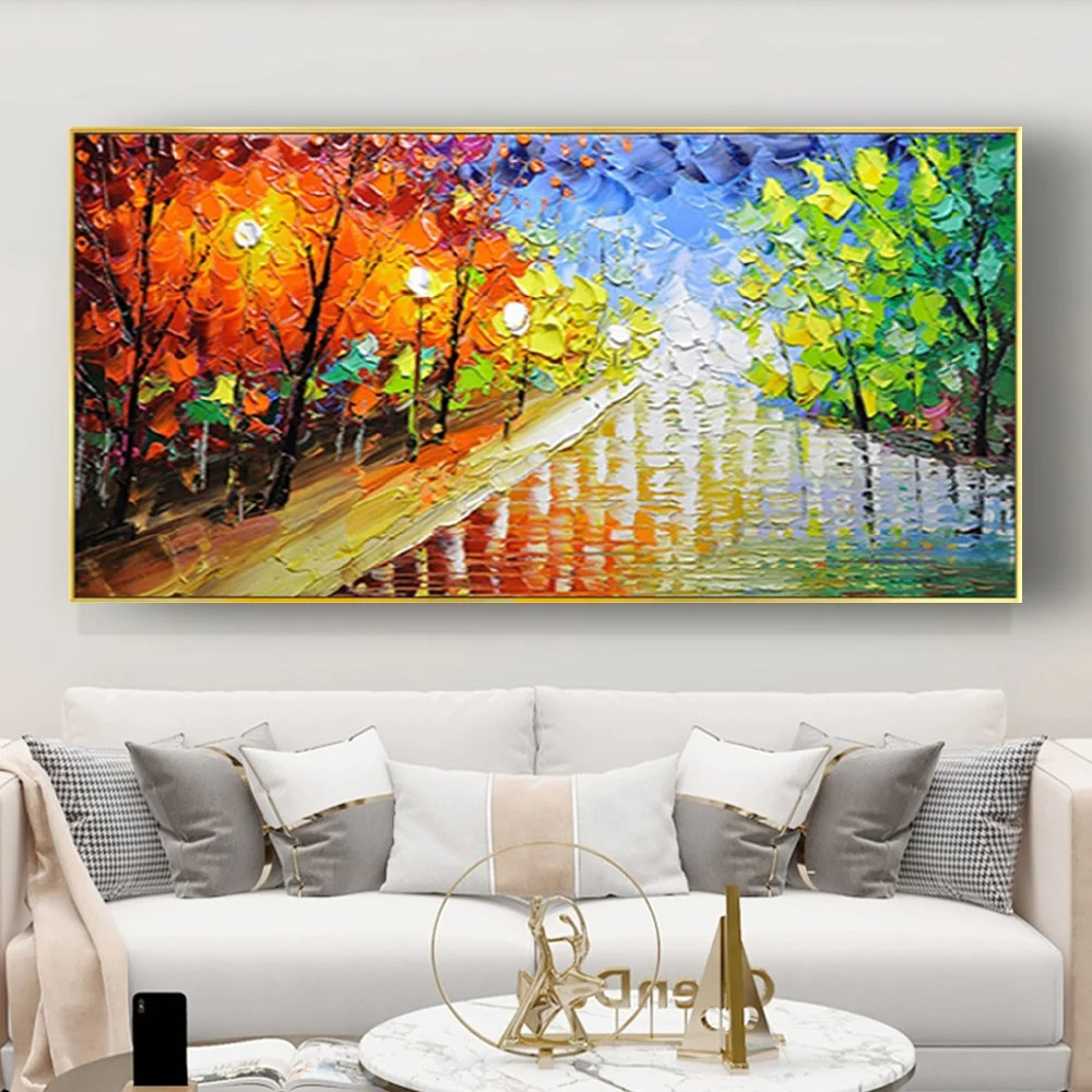 

100% Handmade Large Size Gold Foil Tree Paint Artwork Abstract Landscape Forest Plant Art Oil Paintings On Canvas Thick Painting