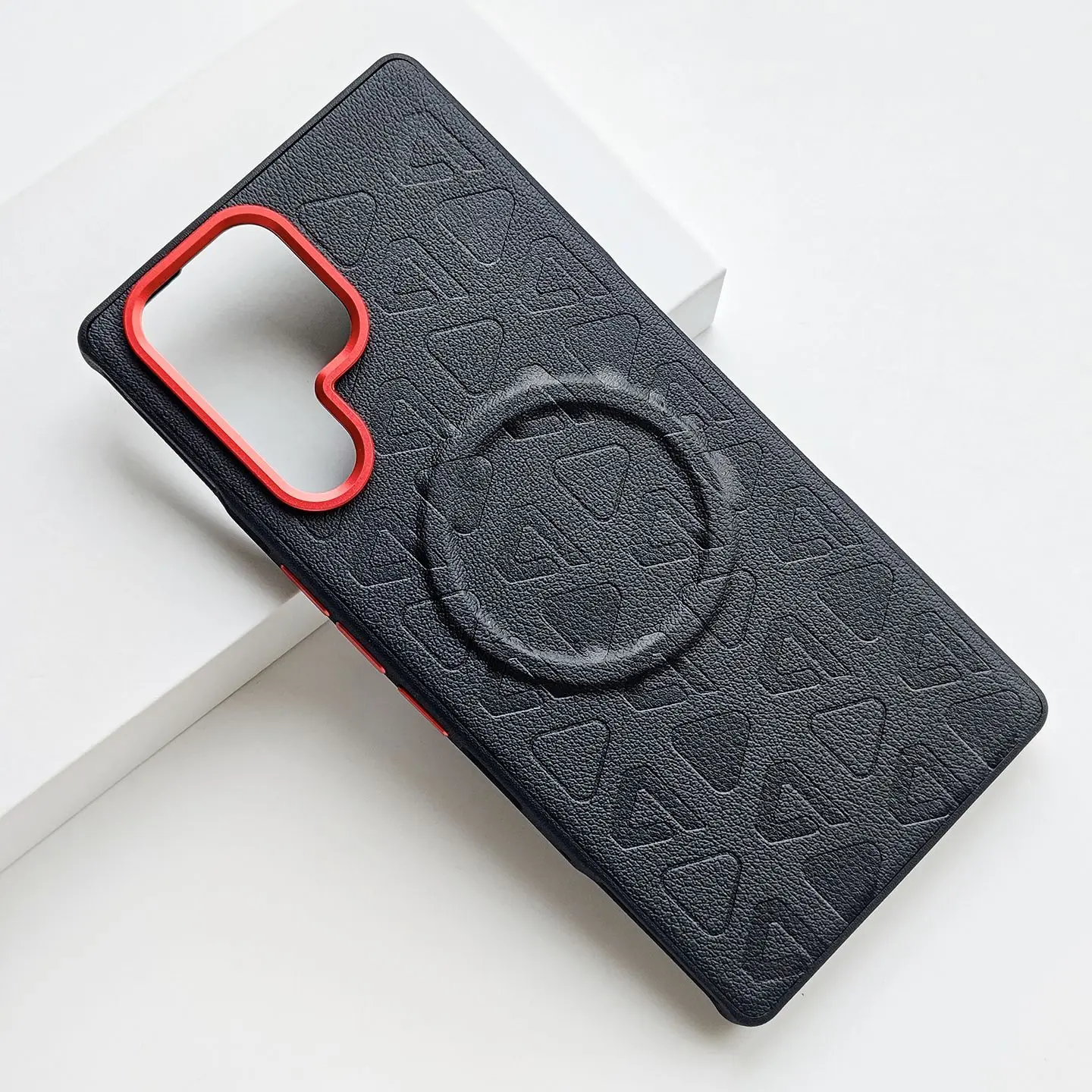 Luxury Magnetic Matte PU Leather Shockproof Case with Metal Button and Lens Ring