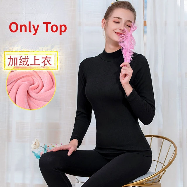 Ladies Mid-high Collar Thermal Underwear Velvet Padded Top Tight-fitting  Body Autumn Clothes One Velvet Winter Bottoming Sweater - Thermal Underwear  Tops - AliExpress