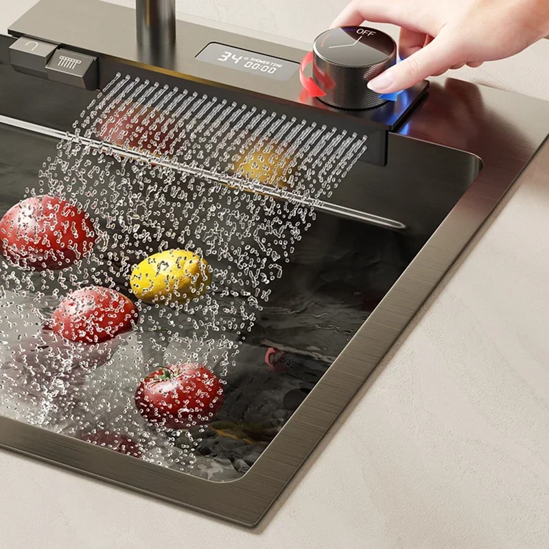Kitchen Accessories Digital Waterfall Sink Kitchen Sink Stainless Steel Dishwashing Basin Multi-Function Large Single Tank 3