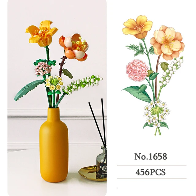 Building Block Bouquet 3D Model Toy Home Decoration Plant Potted Chrysanthemum Rose Flower Assembly Brick Girl Toy Child Gift 3