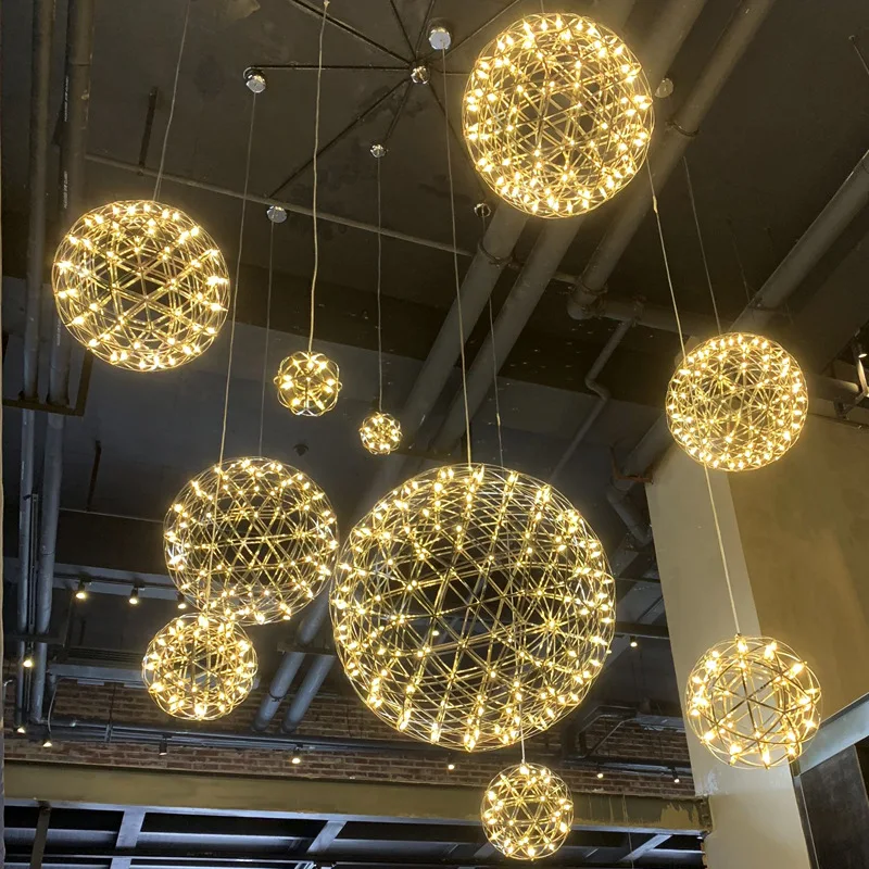 LED Chandelier Modern Brief Loft Spark Ball LED Lights Chandelier Fixture Firework Stainless Steel Lobby Lustre Pendant Lamp Home Deco