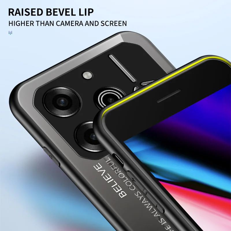 Gradient Grain Tempered Glass Hard Back Phone Case with Silicone Bumper