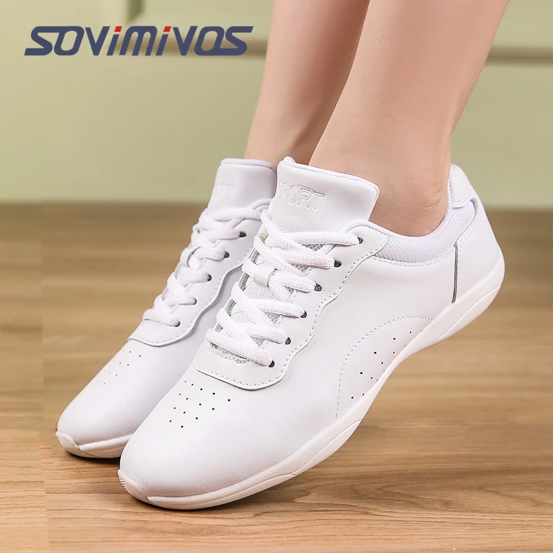 Women Dance Shoes Lightweight Flat Athletic Shoes Competitive Aerobic Gymnastics Fitness Sports White Dance Sneakers