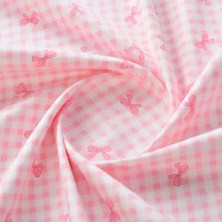 Grid Bow Print 100% Cotton Fabric for DIY Sewing and Crafting Projects (Pink)
