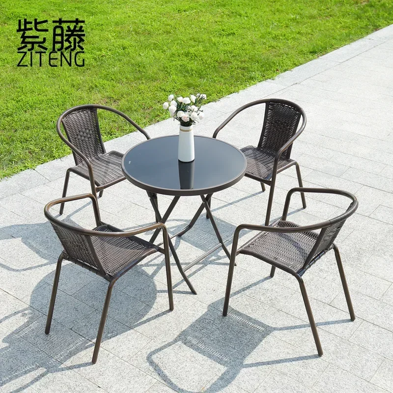 

Outdoor leisure rattan table and chair five-piece set small rattan