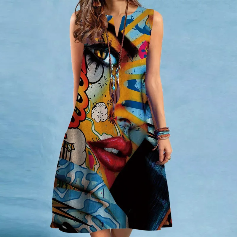 

Women's V-Neck Sleeveless A-Line Dress Sexy Slim Fit Tank Top Knee Length Skirt Fashion Causal Temperament Office Vestidos
