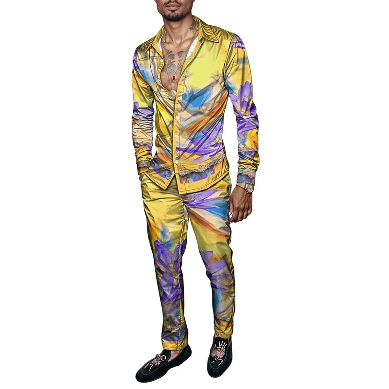 2025 Spring Summer Men Shirt Set Brand Print Fashion Printing Two Piece Set Mens Light Luxury Lightweight Party Long Sleeves_voghion.com