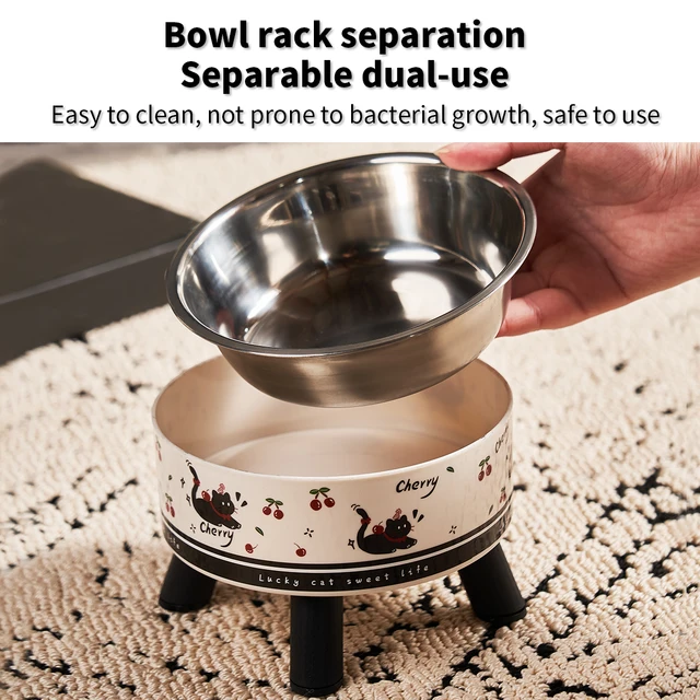 A fashion printed stainless steel pet bowl for feeding and water, high-legged cat bowl with neck protection, cartoon feeding dog 3